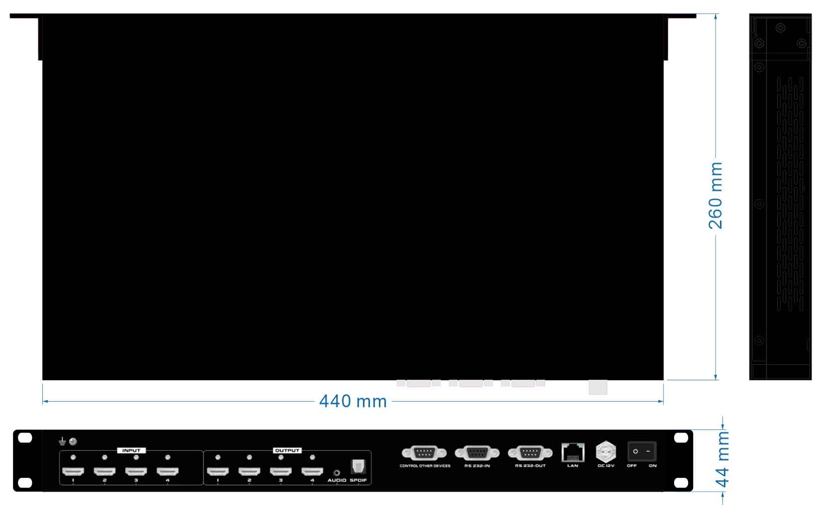 4K60 4x4 HDMI Matrix Switcher size